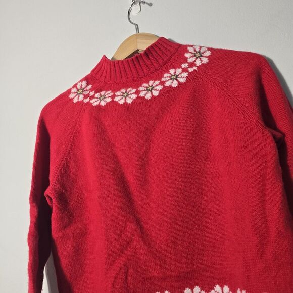 Madewell Floral Hazelwood Pullover SweaterRed Crewneck Boxy Fit Wool Sz Small - Picture 4 of 12